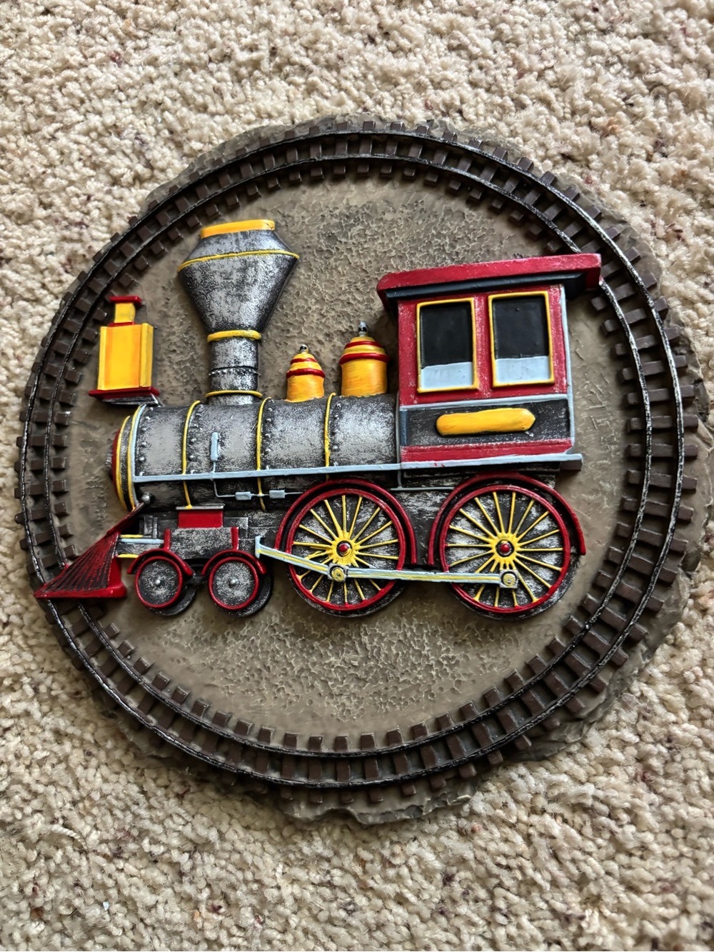 Vintage Style Chalk-ware 1970’s Steam Locomotive Train Wall Plaque.